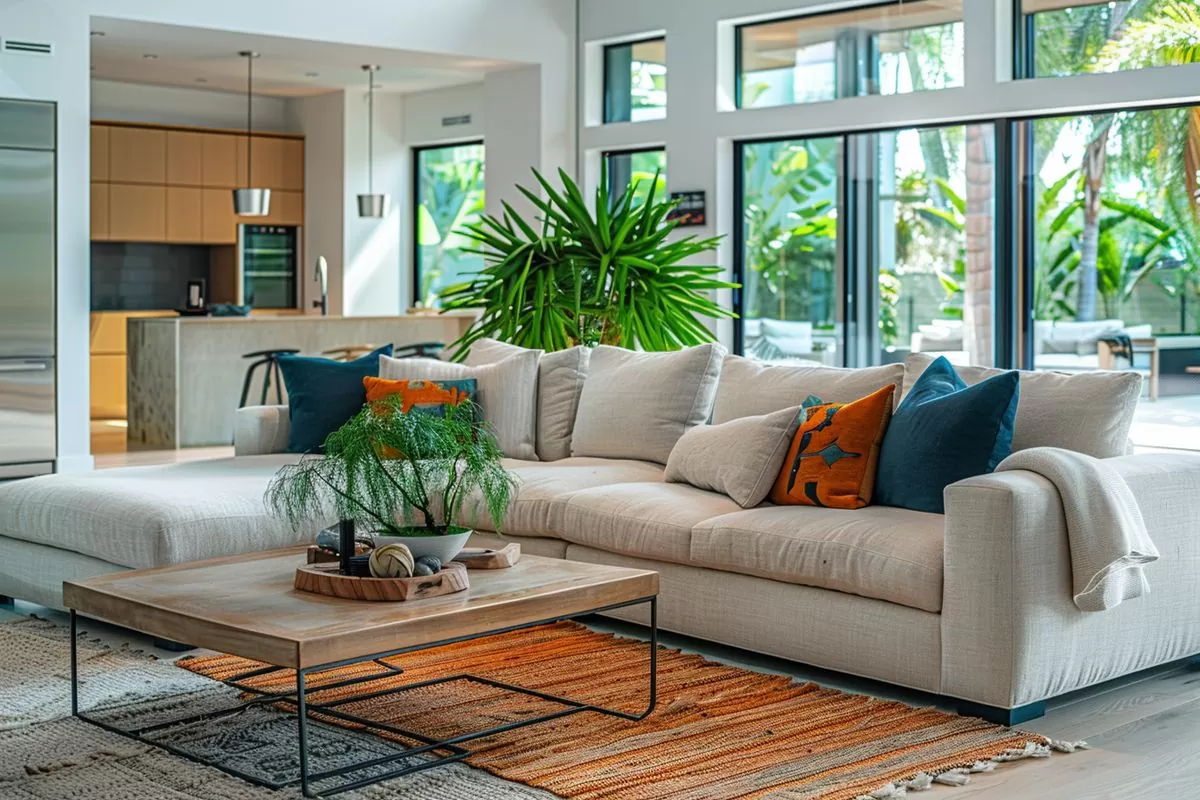 Choosing a color palette and materials for a modern living room.