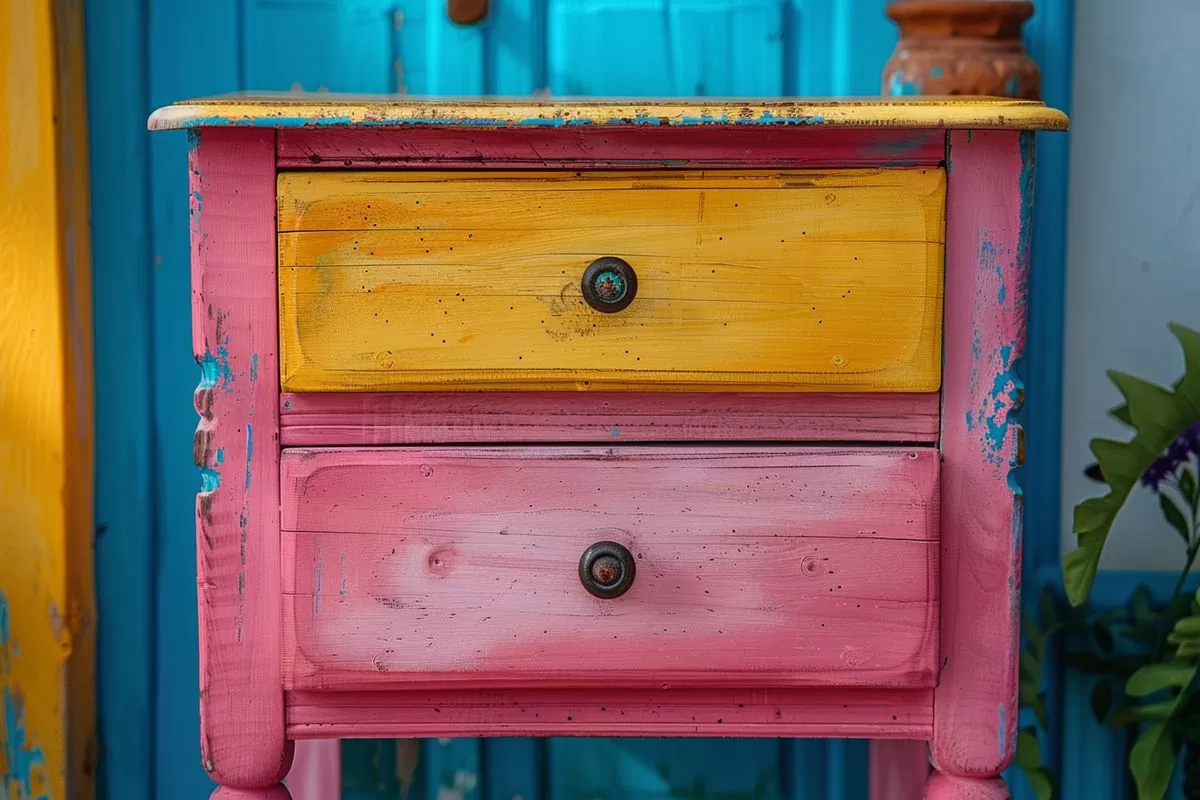 Upcycling old furniture with a fresh coat of vibrant paint colors.