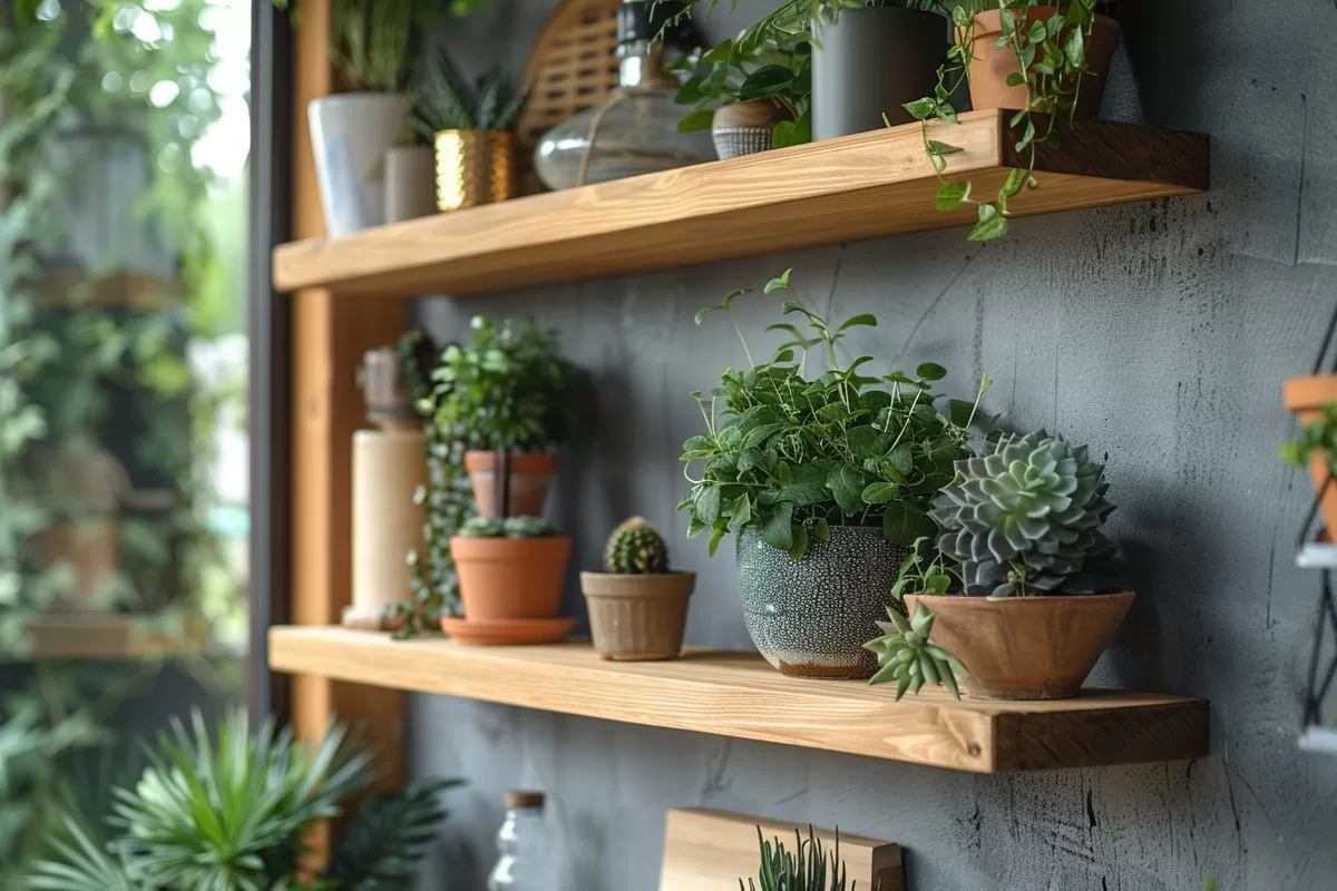 Minimalistic and functional storage solutions with light wood shelves.